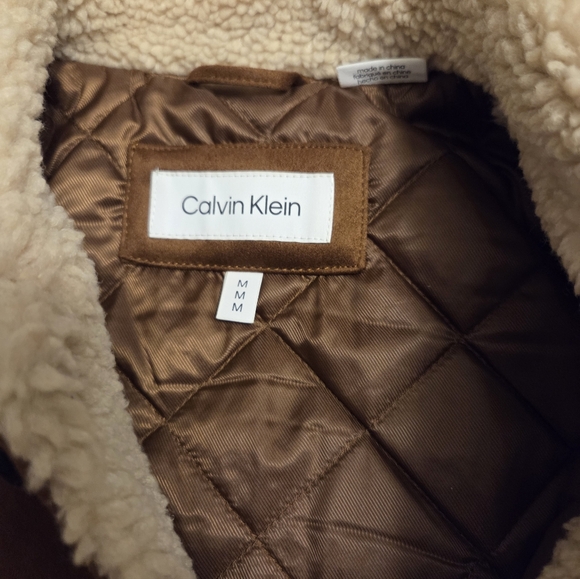 Calvin Klein Brown Pea Coat with Shearling Collar - Picture 5 of 7